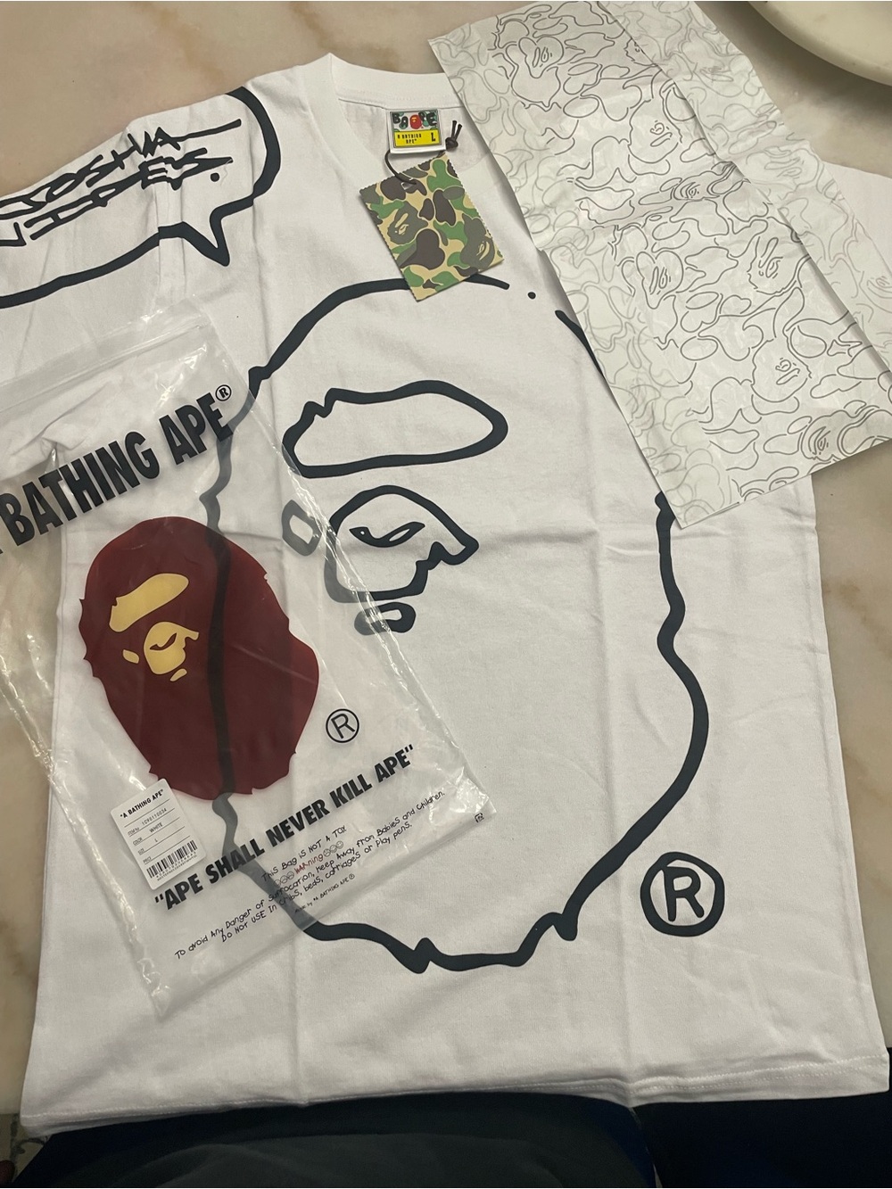 Men’s White Graphic Tee - Iconic Ape Head